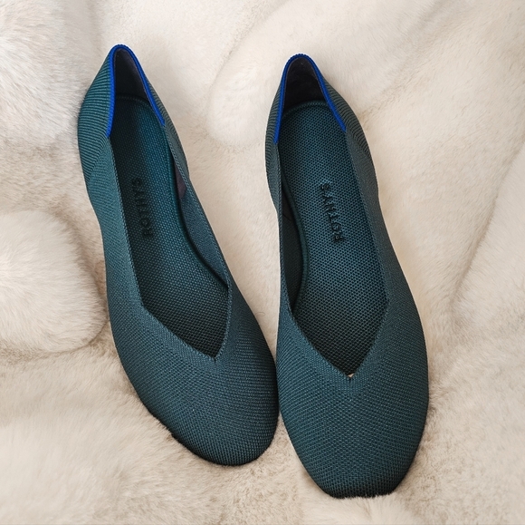 Rothy's The Flat Classic Rounded Forest Green/Teal Sustainable Ballet Flats - Picture 2 of 11